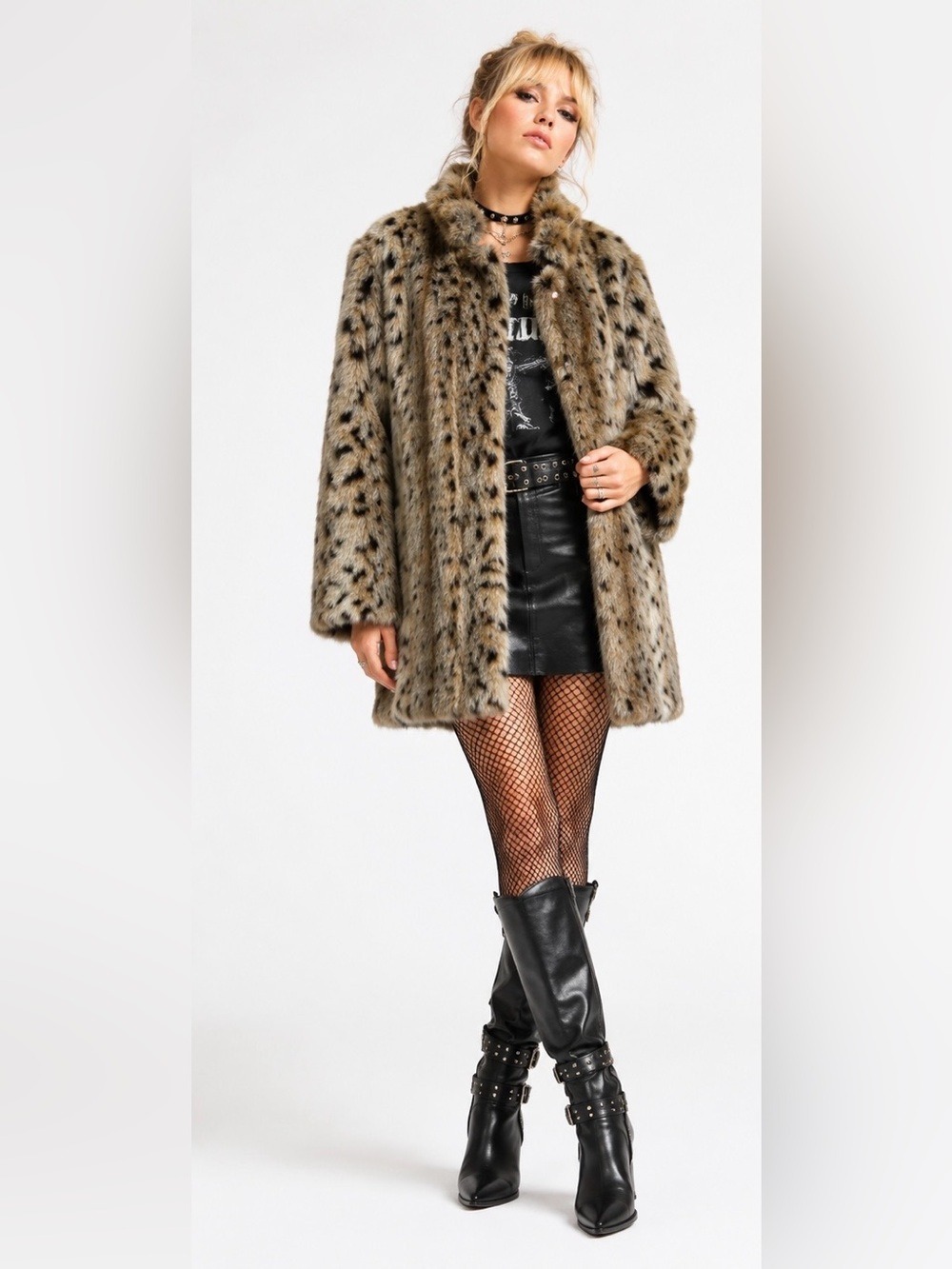 Vintage 50s Calcutta by Hillmoor Faux Fur Coat Mid Length Leopard Print Size L